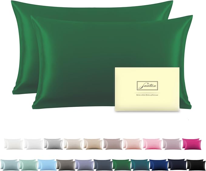 Silk Pillow Cases 2 Pack, Soft Breathable and Sliky Queen Size Pillow Cases Set by Suatien