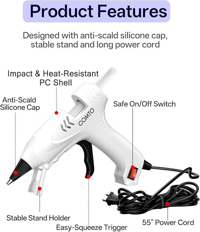 Mini Hot Glue Gun with 30 Glue Sticks, Precision Glue Flow, Extra-Long 55" Cord - Image 2