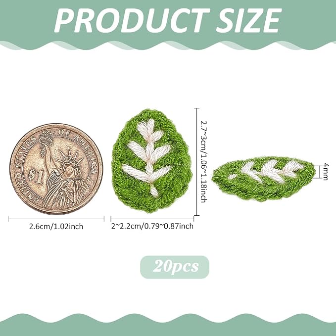 FINGERINSPIRE 20PCS Small Crochet Leaves Handmade Green Leaf Embellishments - Image 2