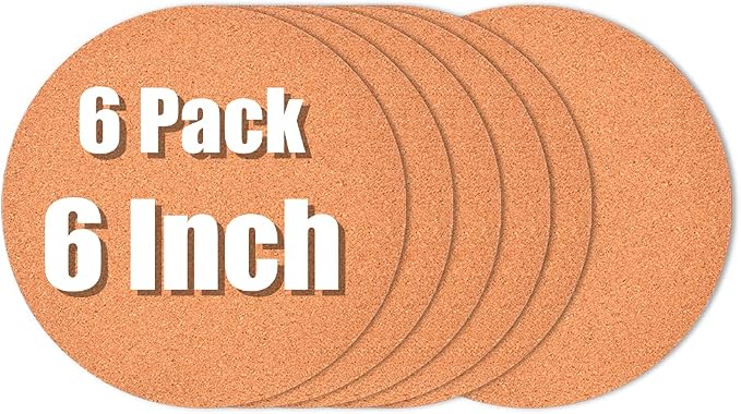 6-Pack 6" Cork Coasters, Round Cork & Plastic Plant Saucers by TORASO