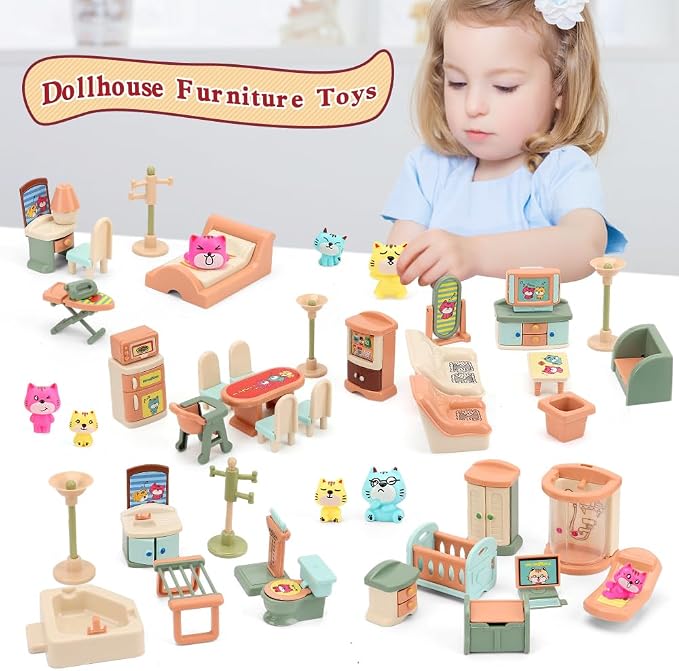 BananMelonBM 50 Pack Kids Little Dollhouse Furniture Set Toys House Big Dreams - Image 2