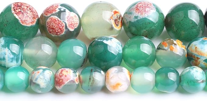 45pcs Round Loose Orange&Green Fire Agate Beads - Image 8