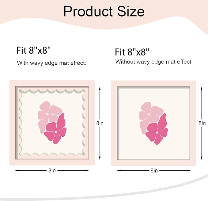 8x8 Picture Frame with Wavy Mat, Wooden Real Glass 8 x 8 Photo Frame - Image 2