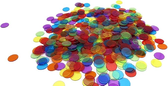 JUNWRROW 500 Pieces 3/4 inch Transparent 6 Color Bingo Counting Chips - Image 5