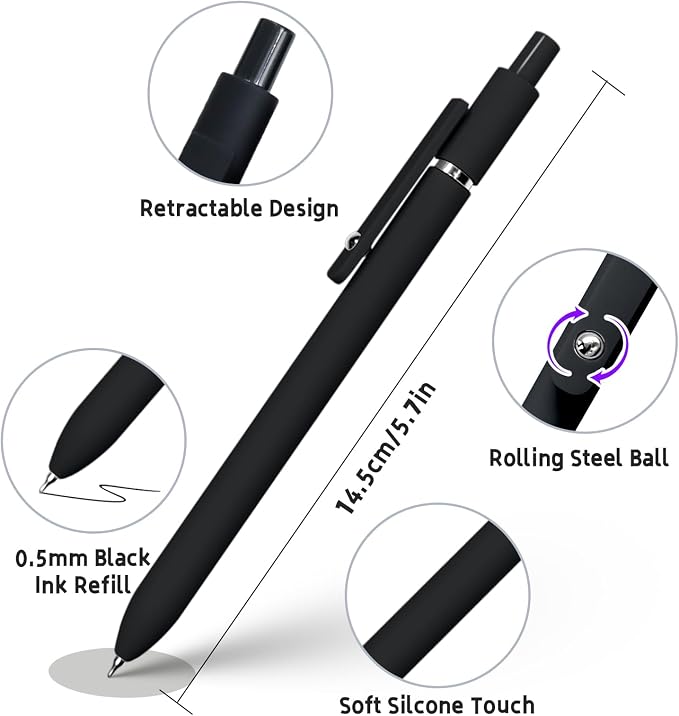 UIXJODO 6 Pcs Gel Pens 0.5mm Quick Dry Black Ink Pens Fine Point Smooth Writing - Image 4
