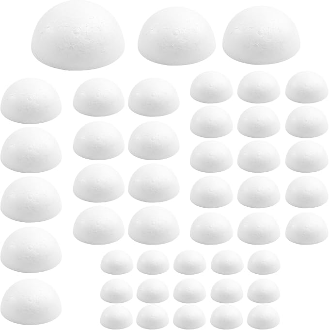 Craft Half Foam Balls 45 Pack 6 Sizes White Polystyrene Half Round Balls Smooth by Crafjie
