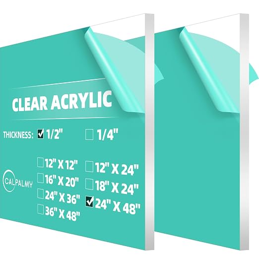 CALPALMY 1/2" Thick Clear Acrylic Sheets 24" x 48", Pre-Cut Plexiglass Sheets by CalPalmy