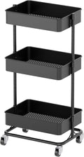 3 Tier Modern Metal Rolling Tool Cart with Silent Casters, 17.72×12.40×35.04 inch Heavy Duty Organization Truck Trolley Organizer for Office, Living Room, Kitchen, (Black)