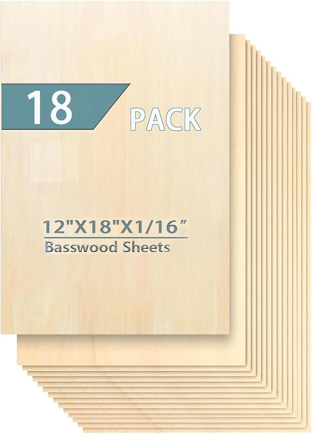 Cassny Unfinished Wood Pieces, 18 Pack Basswood Sheets18 x12 x 1/16, Basswood by Unknown