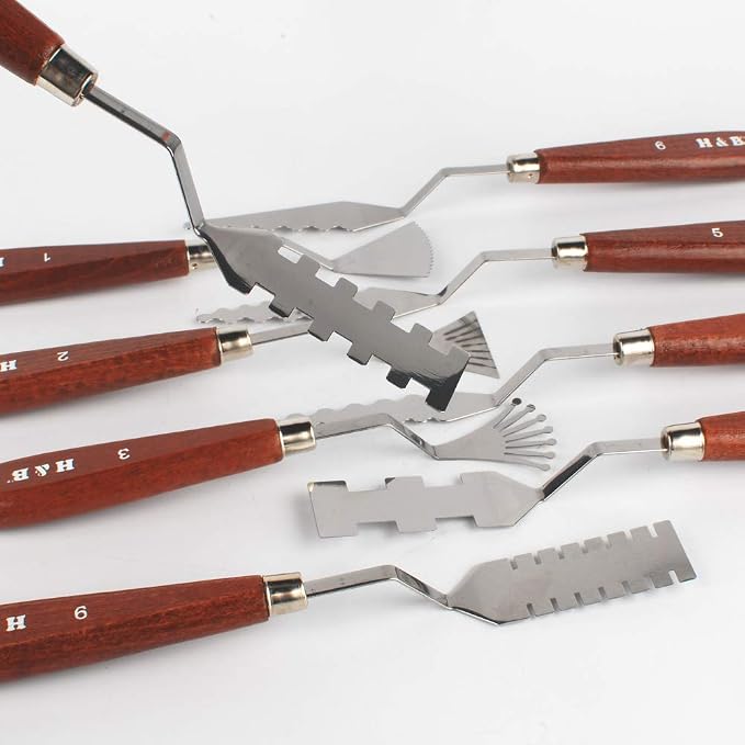 NWFashion Wood Handle Palette Knives 9 Piece Create Texture Spatulas - Image 3