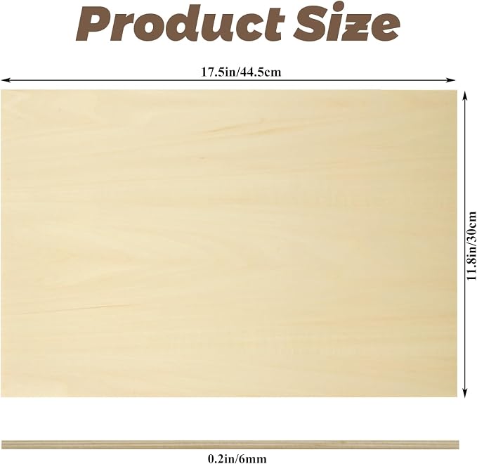 6 Pack 18 x 12 x 1/4 Inch Basswood Sheets Plywood Board, 6mm Unfinished Basswood - Image 2