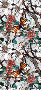 Retro Flower Window Privacy Film, Stained Glass Decals Floral Butterfly Privacy by JOONOR