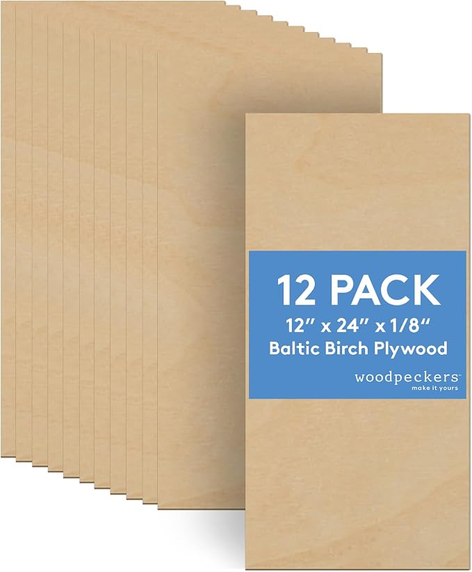 Baltic Birch Plywood, 3 mm 1/8 x 12 x 24 Inch Craft Wood, Box of 12 B/BB Grade by Woodpeckers