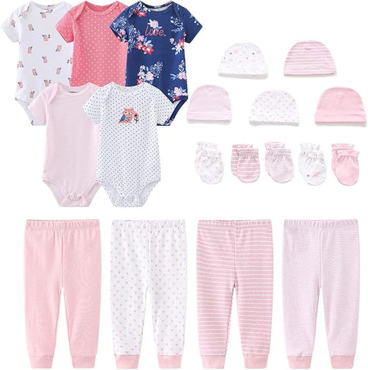 Kiddiezoom Unisex Baby Layette Essentials Giftset Clothing Set 19-Piece For Newborn Baby