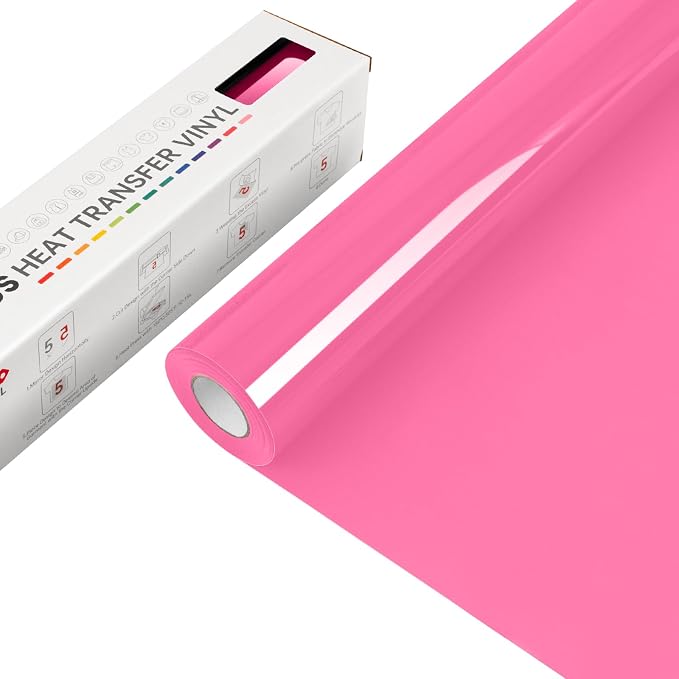 VinylRus Heat Transfer Vinyl-12” x 15FT Fluorescent Pink Iron on Vinyl Roll by VinylRus