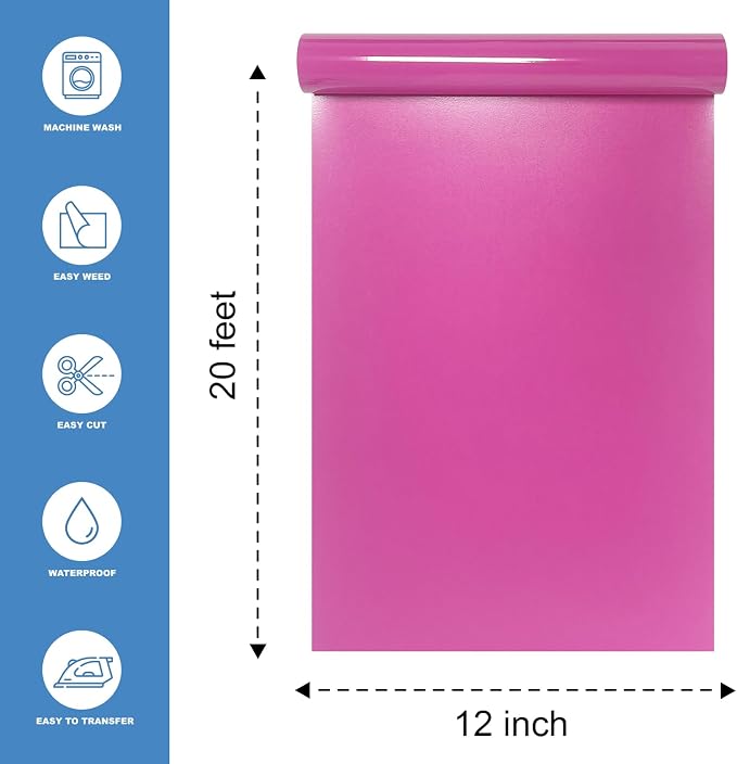 Rose Red Heat Transfer Vinyl HTV Roll 12" x 20ft. | Easy to Cut, Weed & Transfer - Image 2
