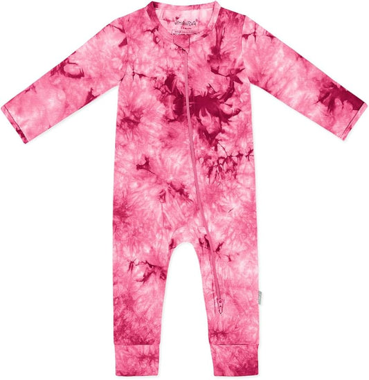 Jimonda Baby Girls Boys Footless Pajamas,Rayon From Bamboo Pjs 2 Way Zipper Long Sleeve Soft Sleeper,Infant Tie-dye Romper