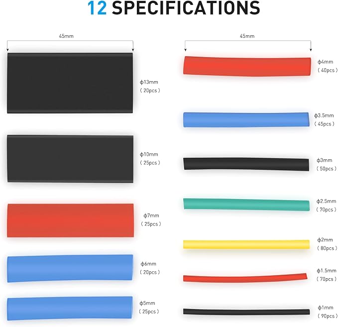 Nilight - 50005R Heat Shrink 2:1 Electric Insulation Tube Kit 45mm Flame - Image 2