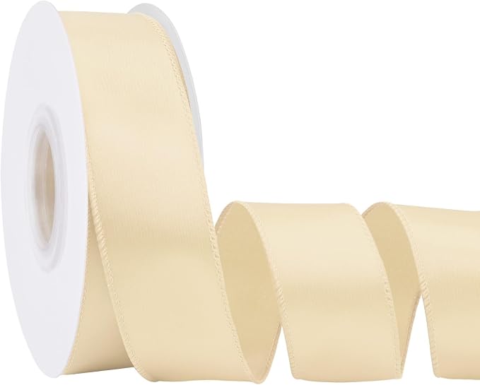 Cream 1.5 Inch Continuous 25 Yards Satin Wired Ribbon by Simplegoal