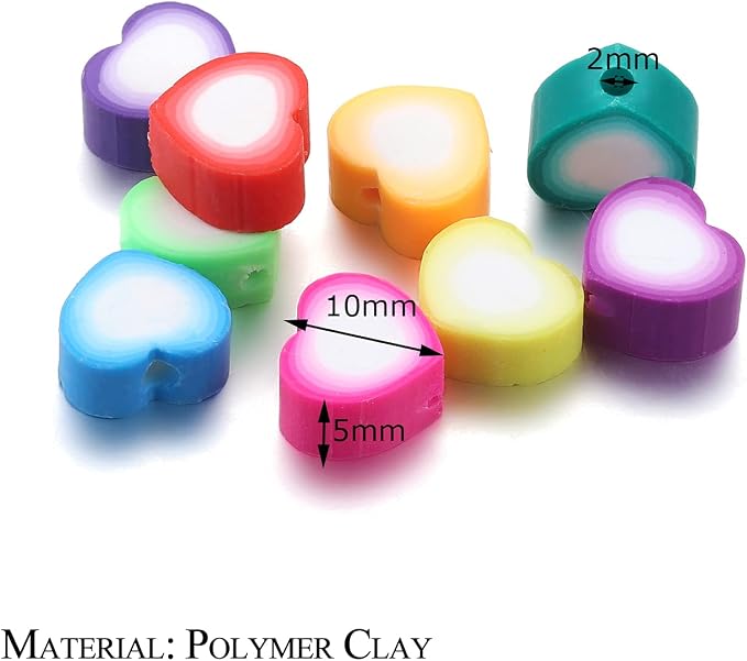 100pcs Colorful Heart Polymer Clay Spacer Beads - Image 2