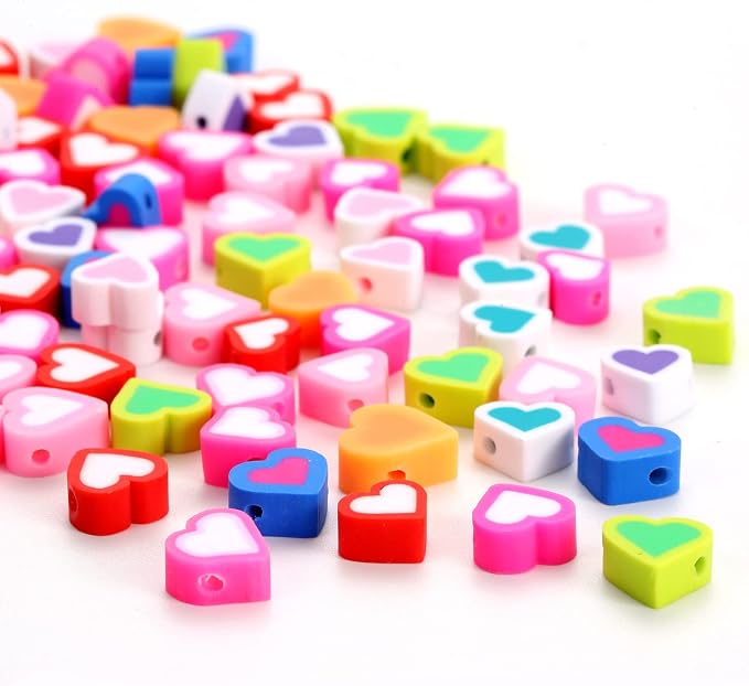 100pcs Contrast Color Love Heart Polymer Clay Beads - Image 3