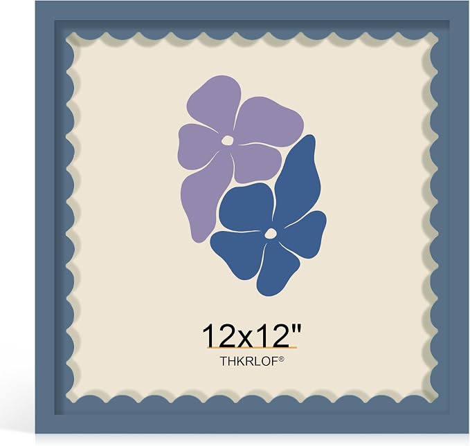 12x12 Picture Frame with Wavy Mat, Wooden Real Glass 12 x 12 Photo Frame by THKRLOF