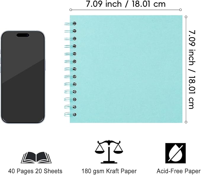 DIY Scrapbook Album 7x7 Inch, Hardcover Kraft Paper Scrap Book Photo Album - Image 3