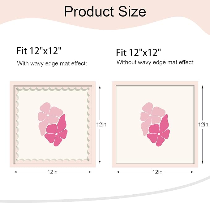 12x12 Picture Frame with Wavy Mat, Wooden Real Glass 12 x 12 Photo Frame - Image 2