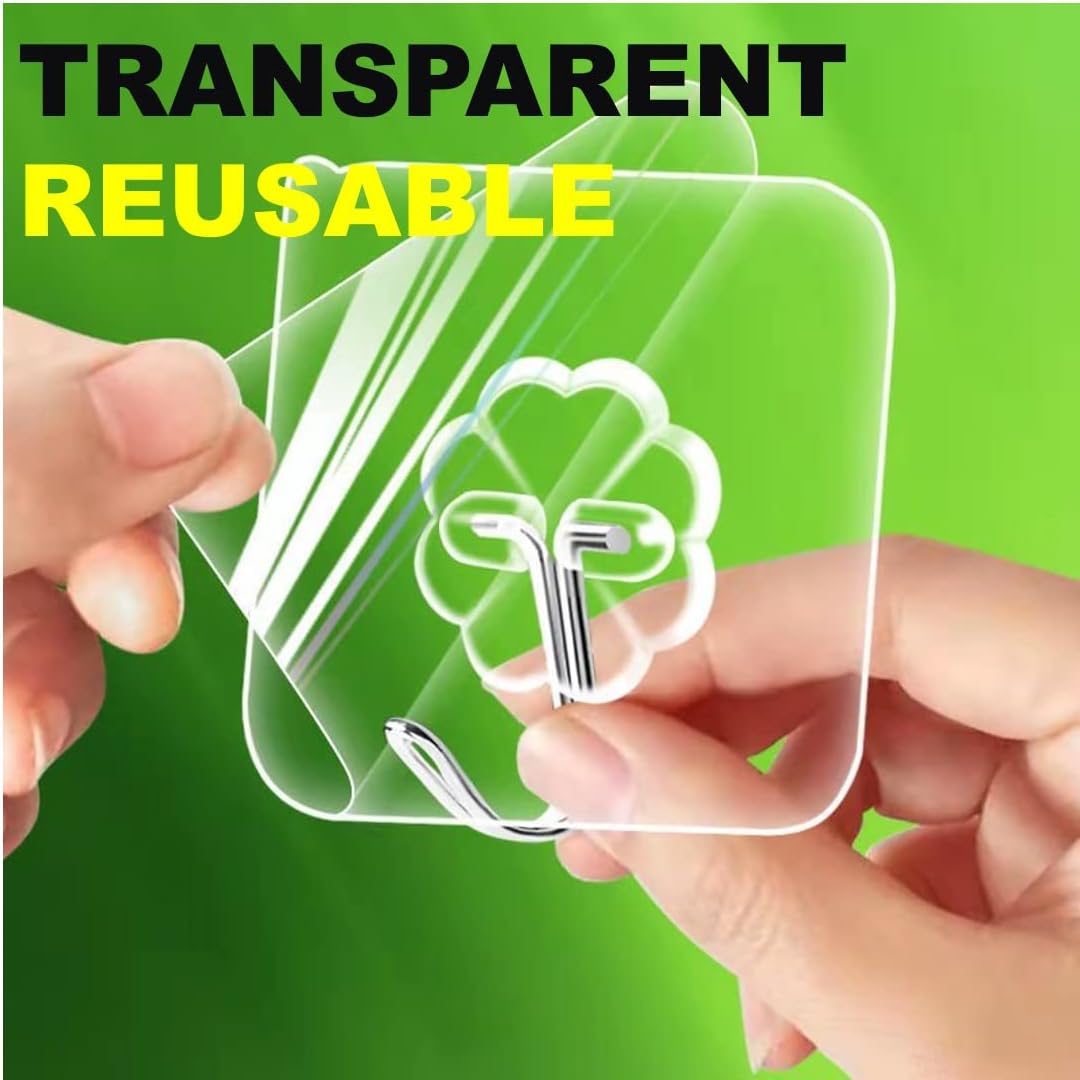 40pcs Heavy Duty Adhesive Hooks for Damage-Free Hanging - Transparent Plastic Hangers for Ceilings and Walls