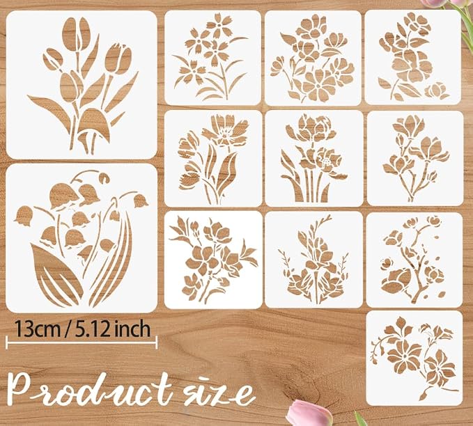 12 Pcs Large Flower Stencils for Painting, 5.12 X 5.12 Inch Flower Stencils for - Image 2