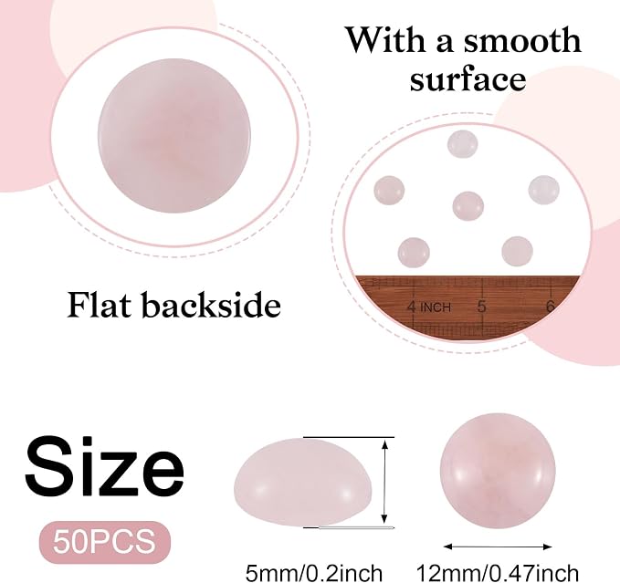 FASHEWELRY 50Pcs Natural Rose Quartz Cabochons Flat Back Gemstone Cabochons - Image 5
