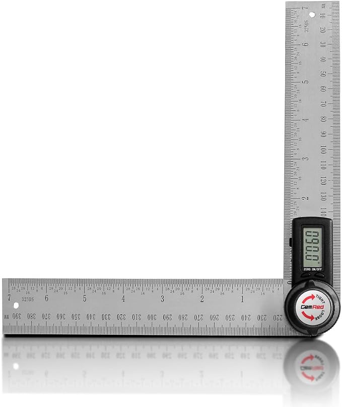 GemRed 82305 Digital Angle Finder Protractor Stainless Steel | Black Buttons by GemRed