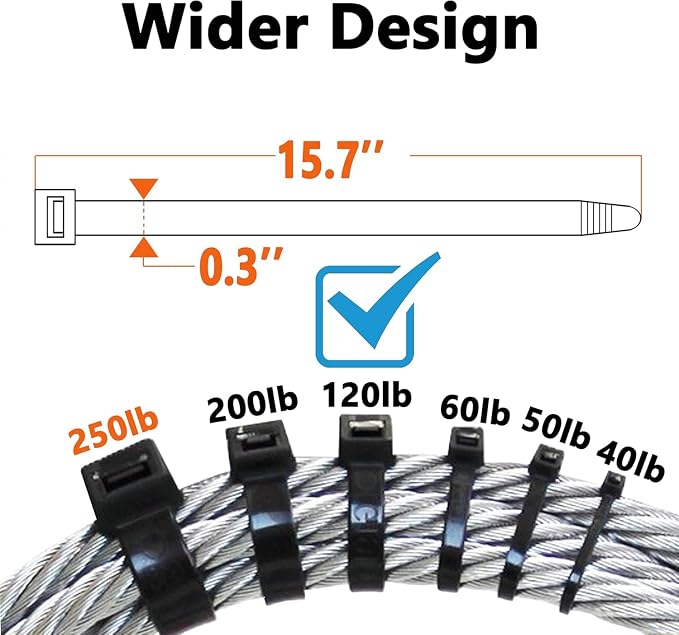 120lb White Zip Ties Heavy Duty 15 Inch 100pcs, Large CLear Cable Tie Actual - Image 2
