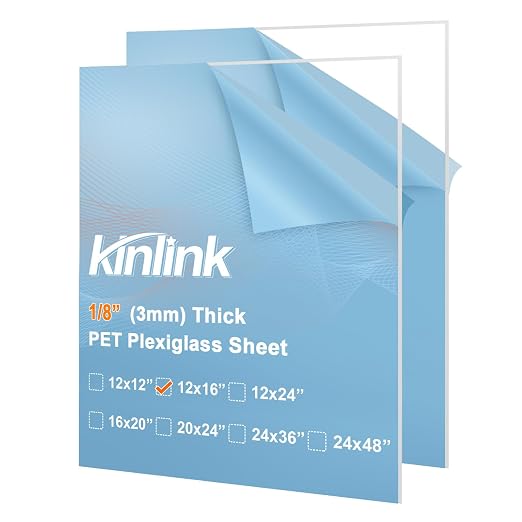 KINLINK 12x16 Plexiglass Sheets 1/8 inch Thick, 3mm Clear PET Plastic Sheet by KINLINK