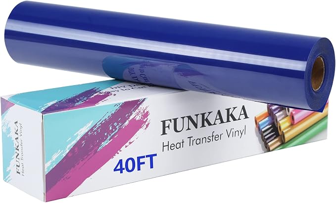 FUNKAKA Blue Heat Transfer Vinyl Rolls, Adhesive Glossy HTV Vinyl by FUNKAKA
