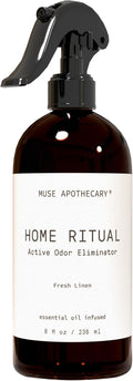 Muse Apothecary Home Ritual Active Odor Eliminator Spray - Furniture Deodorizer Spray & Bathroom Odor Eliminator for Home - Essential Oil Air Freshener - 8oz, Fresh Linen