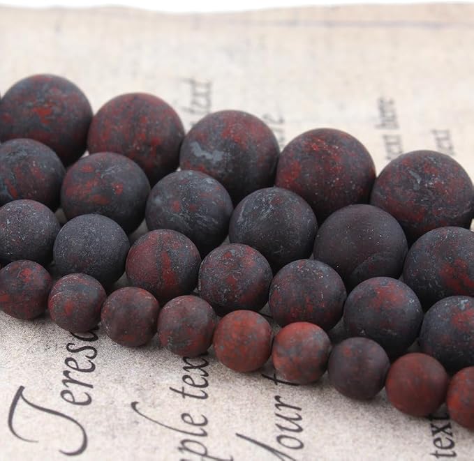 8mm Matte Red Flower Stone Bead, 15-Inch Matte Round Loose Stone Beads - Image 6