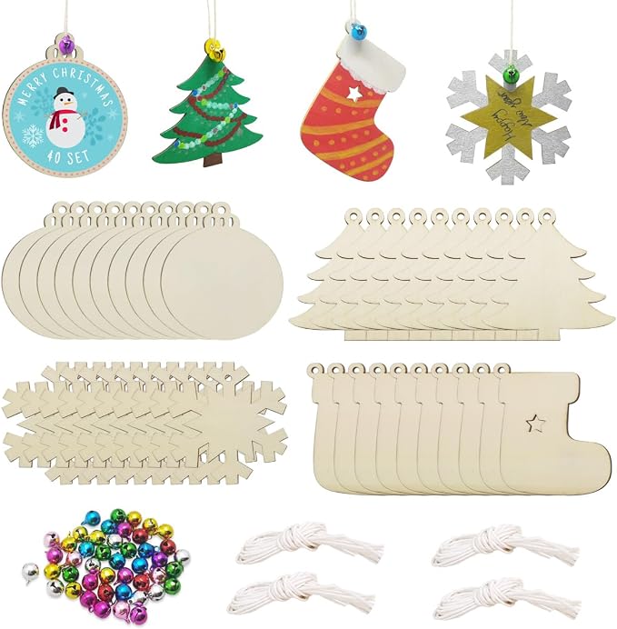 Hidreas 40PCS Christmas Crafts Unfinished Wooden Christmas Ornaments Kit by Hidreas