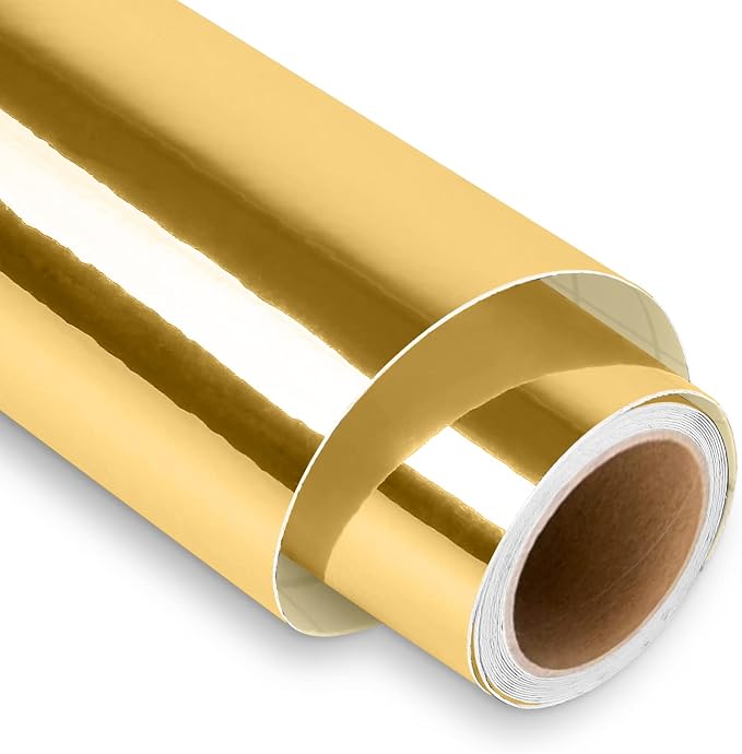 Lya Vinyl Mirror Gold Permanent Vinyl Roll 12" x 6FT Metallic Outdoor Permanent by LyaVinyl