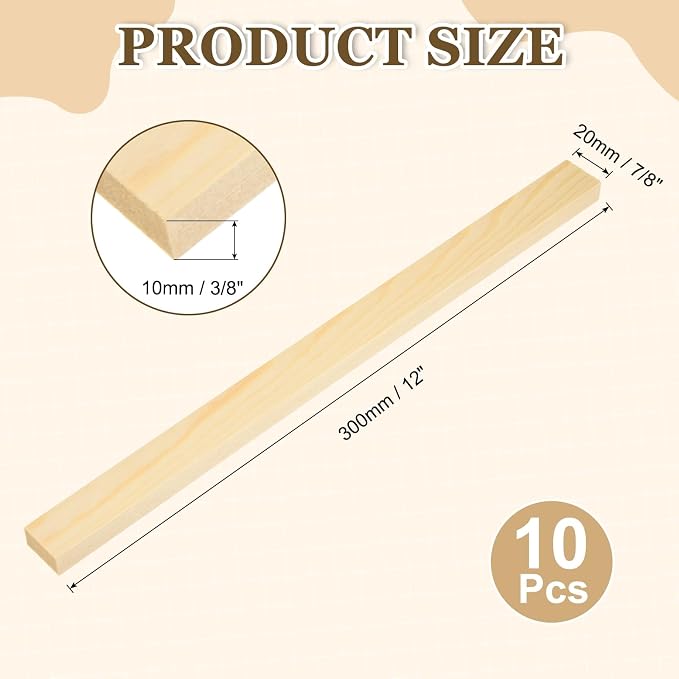MECCANIXITY 10Pcs Wood Strips Slats, 3/8" x 7/8" x 12" Thin Wood Sticks Flat - Image 2