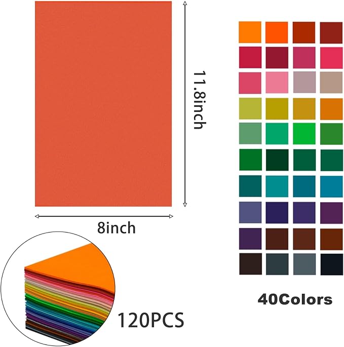 120 Pcs Craft Felt Sheets, 8 x 12 inch Soft Felt Squares - Image 2