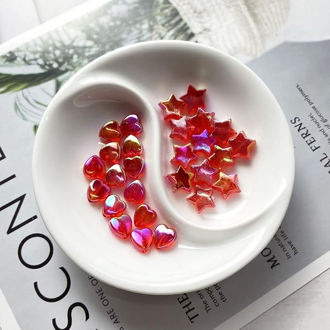 Jmassyang 600 PCS Acrylic Beads Heart and Star Shape Beads Red Acrylic AB Star - Image 3