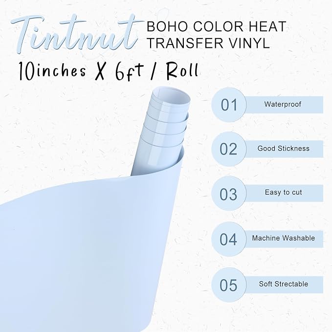 Tintnut Light Baby Blue Heat Transfer Vinyl, 10inx6ft Iron on Vinyl | Neutral - Image 2