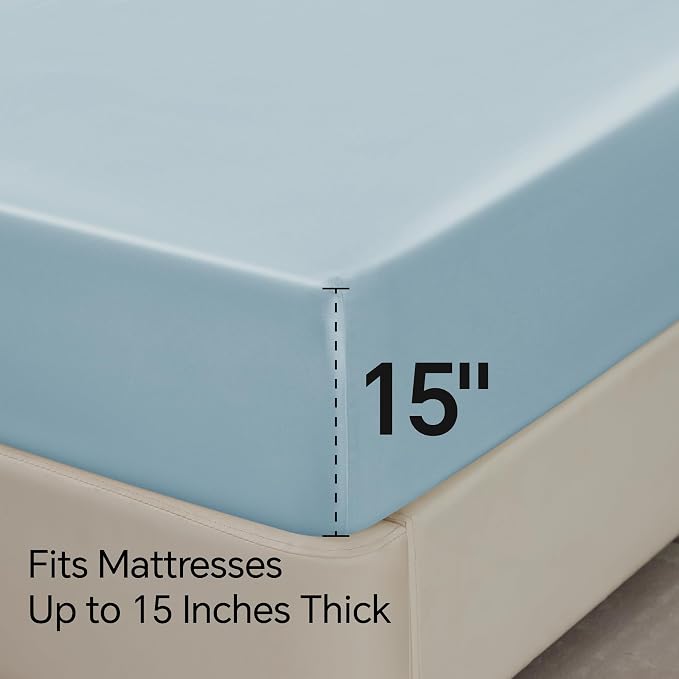 BEDELITE California King Sheets Set, Luxury Soft Light Blue Satin Sheets - Image 6