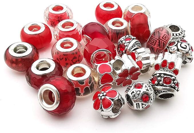 50pcs Assorted Red Resin Imitation Glass European Large Hole Beads Rhinestone - Image 3