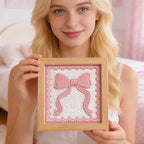 INFUNLY Pink Bow Punch Needle Embroidery Kit 9.4" DIY Punch Embroidery Kit - Image 7