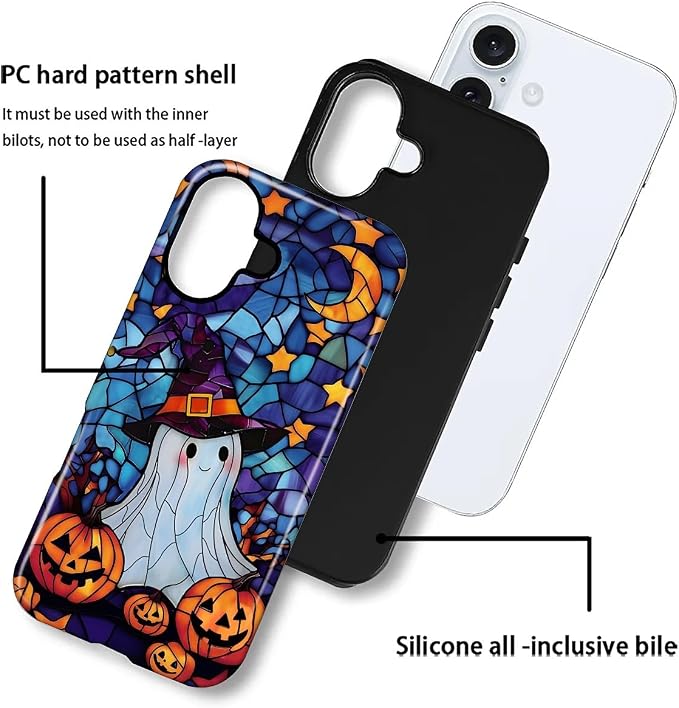 Case for iPhone 16, Scratch Resistant Hybrid Double Layer Hard Shell，Halloween - Image 2