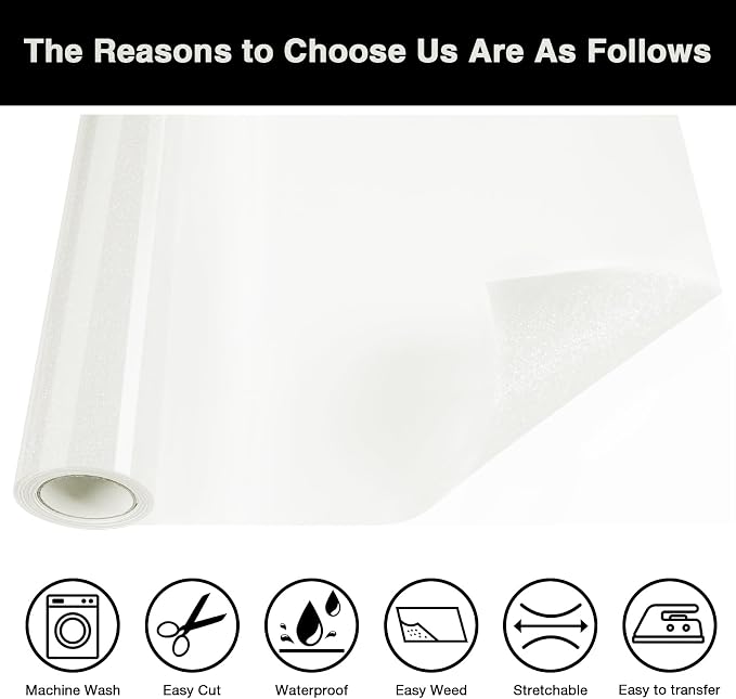 Iris White Glitter HTV Heat Transfer Vinyl Roll 12inch x 5 ft - Image 3