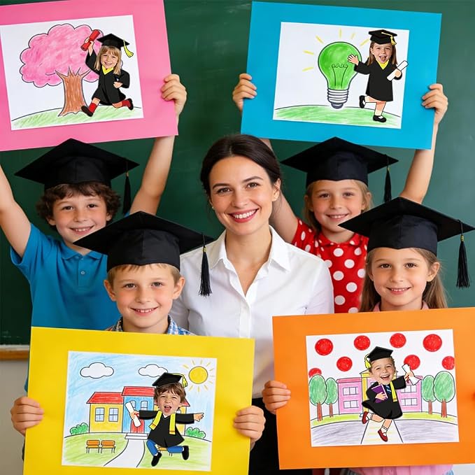 90 Set Graduation Hat Gown Cutout Graduation Bulletin Board Decoration Black - Image 7