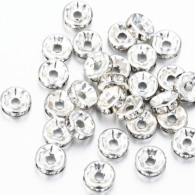 Zenkeeper 108Pcs 8mm Silver-Plated Czech Crystal Rhinestone Rondelle Spacer - Image 2